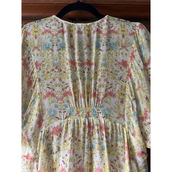 Zara Women’s Floral Lace Up Short Sleeve Blouse Smocked Back Multicolor Size S - Picture 3 of 8